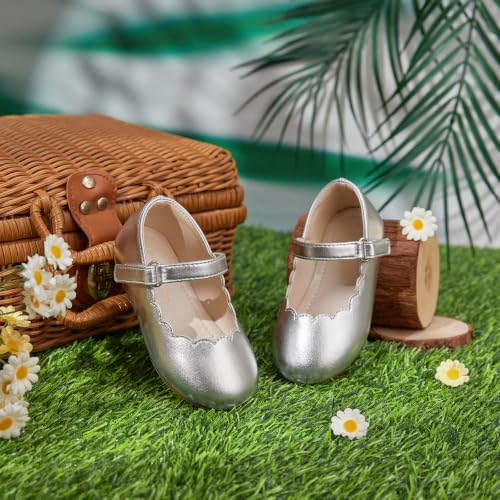 Image of PHIRAMIN Toddler Flower Girl Glitter Dress Shoes Little Girl Ballet Flats Bow Wedding Party