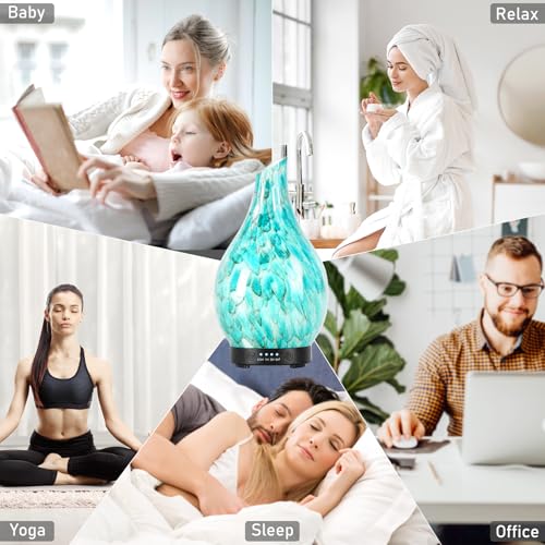 Image of EQUSUPRO 120ml Essential Oil Diffuser, Ultrasonic Aromatherapy Diffuser with Handmade Crystal, BPA Free, Waterless, Auto Shut-off Timer, 7 Color Changing LED Setting (Blue /Patchwork)