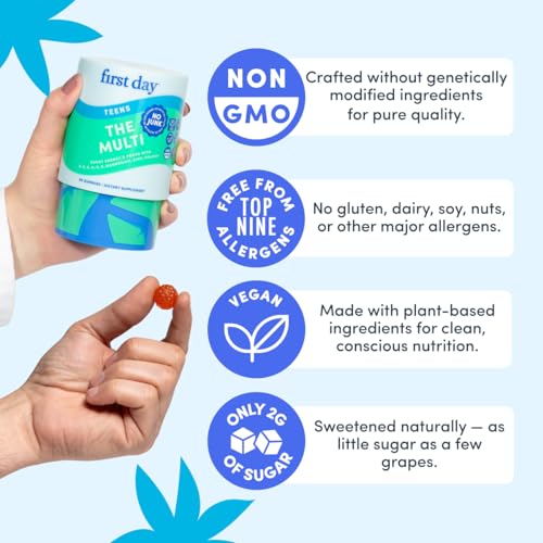 Image of Teen Multivitamin Gummy - Growth, Bone & Development Support, 60ct, Vegan | Organic Fruit & Veggie Blend, Methylfolate, Magnesium, Zinc, 12 Key Nutrients; 2 Gummies Daily, 30-Day Supply