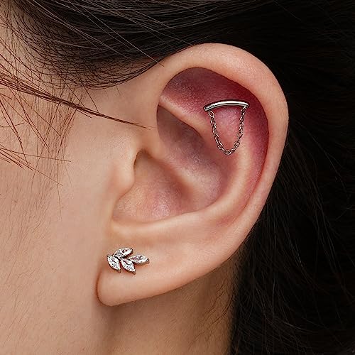 FINE4U 16G Leaf Cartilage Earring for Flat, Helix, Tragus - ASTM F136 Titanium Hypoallergenic, Screw on Nickel Free Flat Back Stud, Body Ear Jewelry for Women by FINE4U - Used condition - Image 2