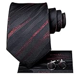 Hi-Tie schwarz-rot gestreifte Krawatten mit Einstecktuch-Manschettenknöpfen Hochzeit formelle Business-Krawatten für Männer