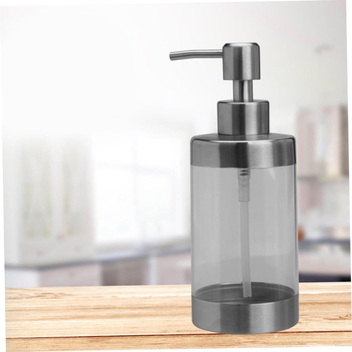 2 Stück 350ml Seifen Pumpspender aus Edelstahl und Acryl | Silber, Nachfüllbar und Wiederverwendbar, für Bad und Küchenarbeitsplatte