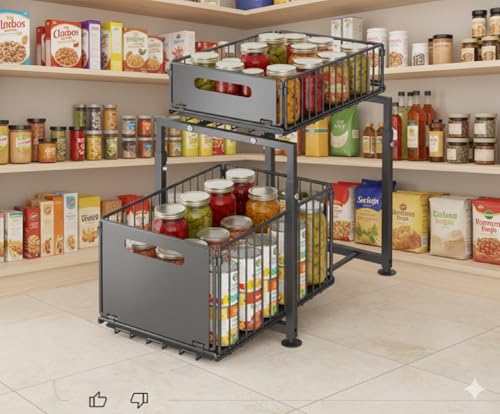 YATMAI Estantería de Cocina, Organizador de Oficina, de pie, Organizador de Cocina, Archivador Oficina - Almacenaje Cocina - Estantería con Dos Cestas Extensibles- Negro con Dos Niveles. - imagen 5