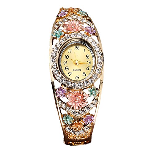 Preisvergleich Produktbild Bluelans® Elegantes Damenuhr Strasssteine Armband Quarz Armbanduhr Uhren Blume Damenarmbanduhr (Multicolor)