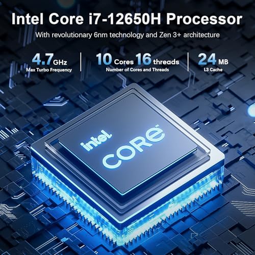 Beelink Mini PC EQI12, Intel 12ª geração Core i7-12650H (10C/16T, até 4,7GHz), mini computador com 3