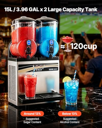 Image of VEVOR Commercial Slushie Machine 12Lx2 Double Tank Margarita Drink 96 Cups | For Party Restaurants Cafe Bars, Smoothie Frozen Drink Maker with Automatic Cleaning & Independent Control, Stainless Steel