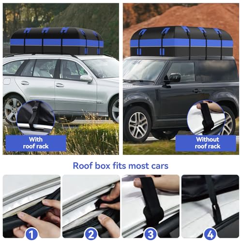 Puluomis Car Roof Bag, 21 Cubic Feet Waterproof Roof Box for Cars with/Without Rack, 500D Rooftop Cargo Carrier Bags with Anti-Slip Mat, Strong Straps, Lock, 6 Door Hooks, Blue 600L - Image 6