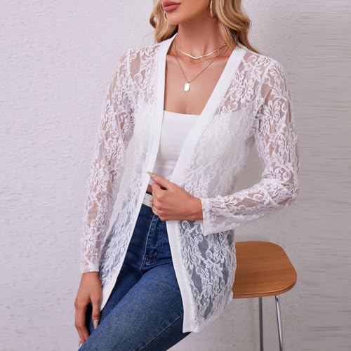 Womens Cut Out Eyelet Cardigan Loose Fit Jacket Outerwear for Women Long Sleeve Lace Fall Winter Coats 2025 Y2K4