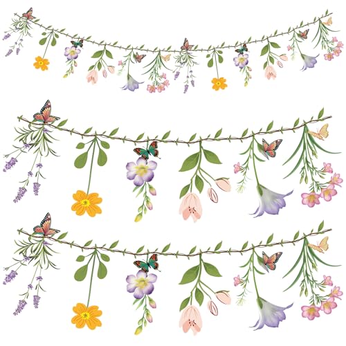 Ghegicu 2PCS Flower Banner Reusable Wildflower Garland Floral for Spring Party Enchanted Garden Theme Picnic Wedding Baby Shower Birthday Tea Party Christmas Valentine's Day Supplies Home Decorations