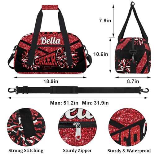 Personalized Cheerleader Bag Custom Sport Duffel Bags with Your Name Gymnastics Travel Bag Dance Bag Sleepover Weekender Bag, Red Glitter2