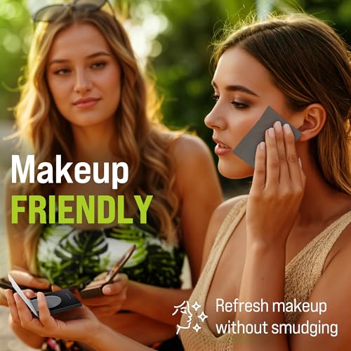 natural oil blotting sheets for face with bamboo charcoal - 4pk400 makeup friendly oil absorbing sheets for face - blotting papers for oily skin