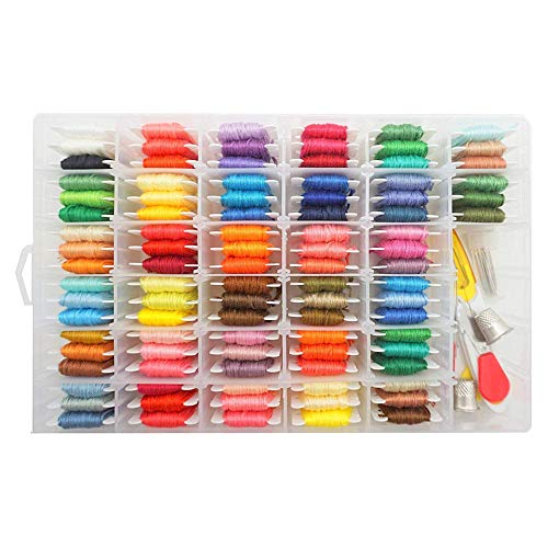 Aufbewahrungsbox für Stickgarn, Set von 120 Stickgarn-Spulen aus weißem Kunststoff, Box mit 36 Fächern, 476 runde blanco Aufkleber, Basteln, DIY, Nähen, Aufbewahren