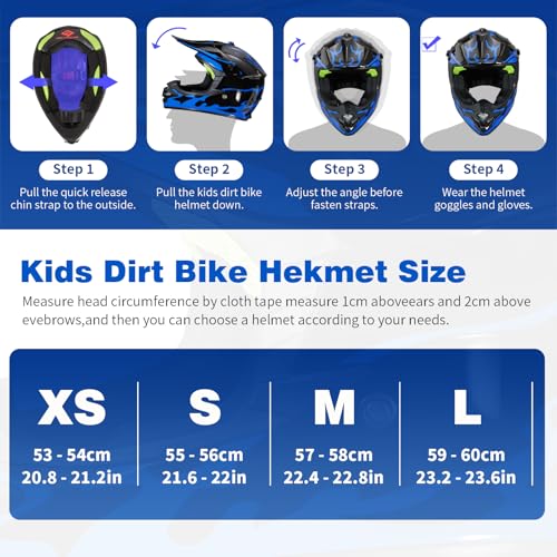 Image of Youth Kids Dirt Bike Helmet for Boys & Girls,F001 Full Face Motorcycle Helmet for Off-Road ATV Street Riding Four Wheeler Mountain Bike with Goggles Gloves,DOT Approved