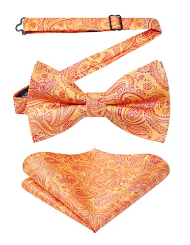 Image of HISDERN Bow Ties for Men Paisley Floral Pre-tied Bowtie Pocket Square Set Men's Formal Bow Ties Wedding Party