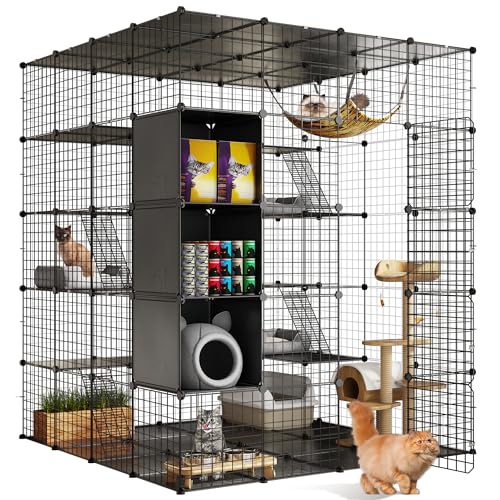 YITAHOME Cat Cage Indoor Large with Storage Cube DIY Outdoor Catio Cats Enclosures Metal Cat Playpen with Hammock Platforms for 1-4 Cats 5 Tiers Cat Kennel 55.0"L x 55.0"W x 59.0"H