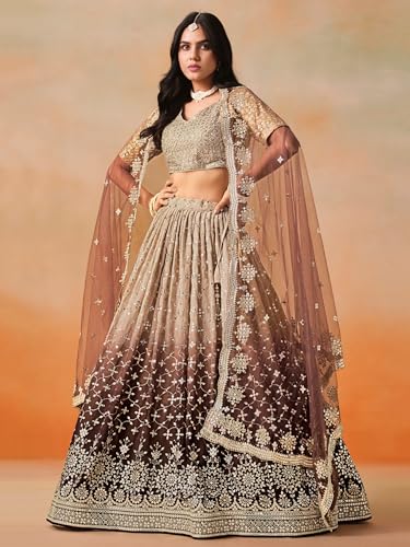 Image of Zeel Clothing Women Georgette Semi stitched Sequins Zari Embroidered Lehenga Choli With Dupatta (7086-Latest, Free size)