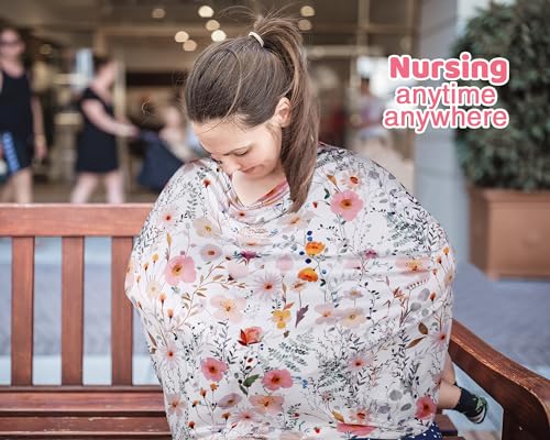 Image of Rquite All-in-1 Car Seat Cover Baby, Carseat Covers for Girl Boy, Stretchy Soft Infant Car Seat Cover, Multi-use Baby Carrier Cover, Car Seat Canopy, Stroller Sun Shade, Nursing Breastfeeding Cover