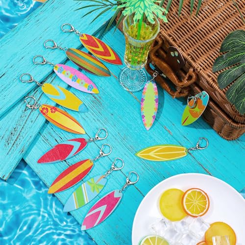 Bucherry 36 Pcs Beach Summer Party Favors Keychain Gifts Bulk Wooden Surfboard Sea Turtle Coconut Tree Christian Religious Key Ring for Hawaiian Luau Florida Bahamas Souvenirs Supplies(Flower)
