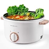 Naibsan Electric Pot with Handle, 2.5L Multifunction Electric Cooker for Shabu-Shabu, Noodles, Pasta, 800W Rapid Non-Stick Frying Pan for Sauté, Portable Ramen Pot for Dorm & Office, White