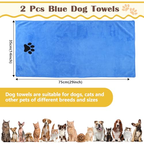 Hundehandtuch, 2 Stück Hundehandtuch Extra Saugfähig für Hunde Und Katzen, Blau Schnelltrocknend Haustier Mikrofaser Handtücher, Hunde Handtuch für Katzen, Hunde Oder Andere Haustiere (75 x 35 cm)