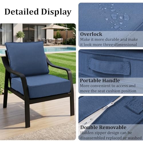 Image of 6 inch Thick Outdoor Chair Cushions, 24 x24 Inch Patio Furniture Cushions Set of 3 with Water Resistant & Removable Cover, UV Resistant, 30D High Density Sponge Patio Cushion, Blue