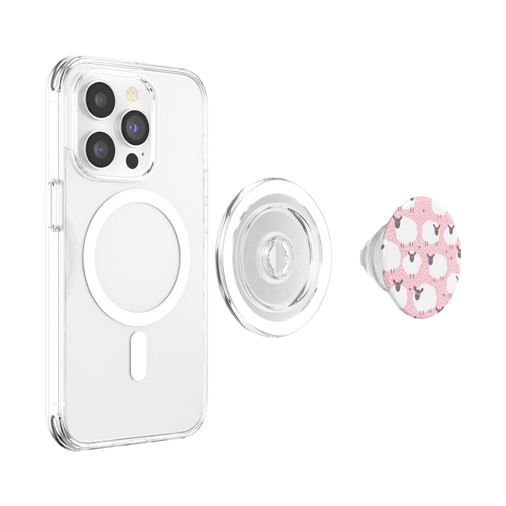 Cute Sheep Fam Animal on Pink PopSockets PopGrip: Swappable Grip for Phones & Tablets PopSockets PopGrip for MagSafe - Image 3