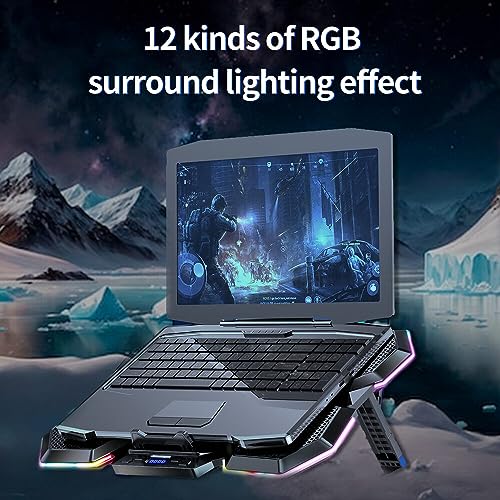 Image of CLAW Glacier F13 RGB Laptop Cooling Pad with 5 Turbo Fans, 7 Adjustable Height with Switch Control and LCD Screen | Black