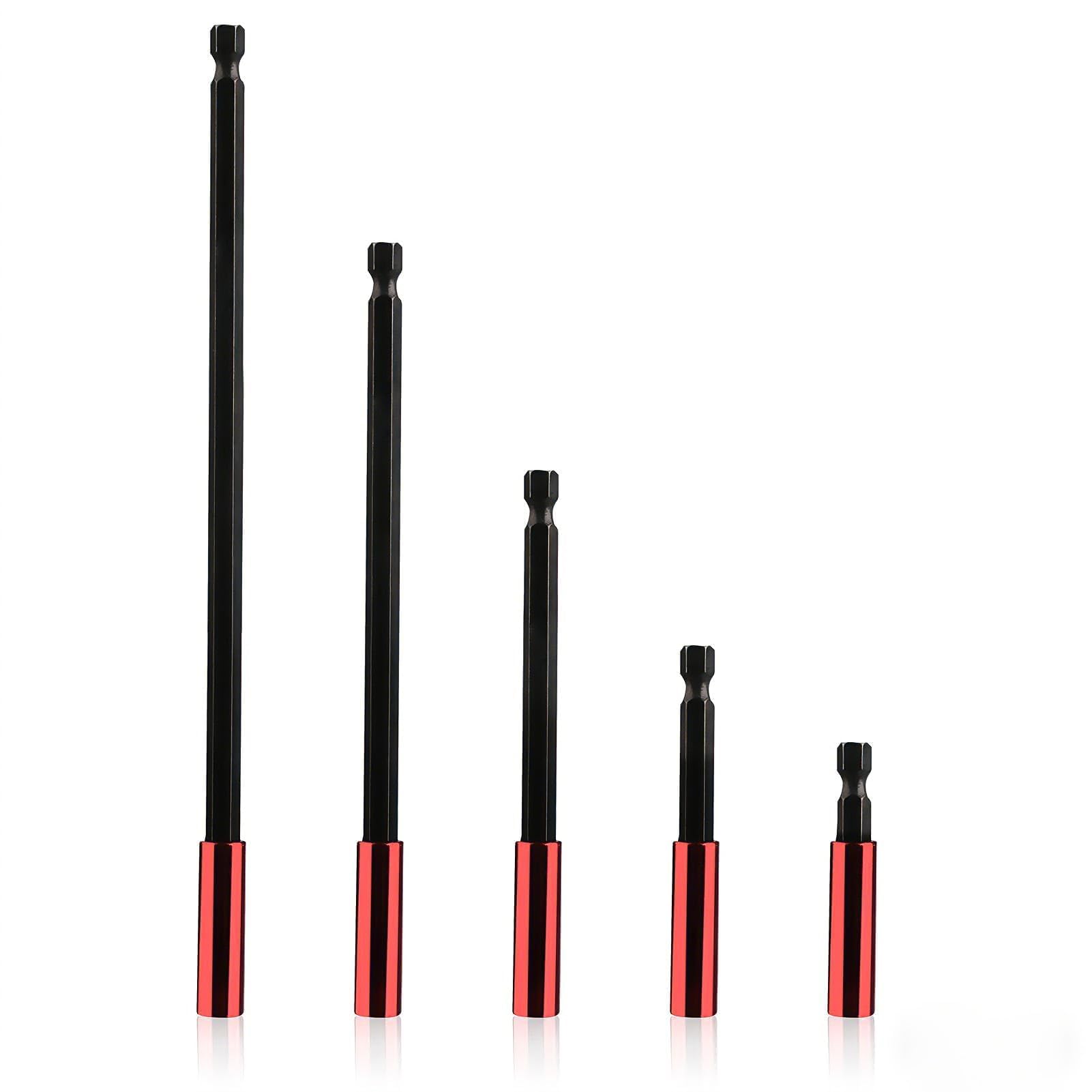 5 Piezas Portapuntas Magnético Destornillador, Vástago Hexagonal 1/4", Extensiones Puntas Atornillador Imantadas (60-300mm), Soporte Brocas Impacto para Taladro Eléctrico y Manual, Cambio Rápido, Acer