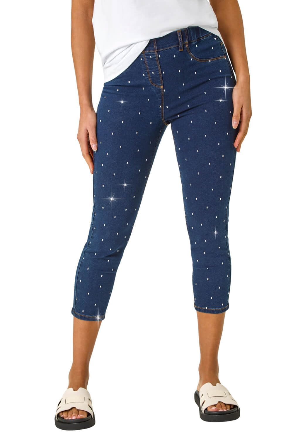 Roman Women's Indigo Embellished Cropped Stretch Jeggings Trouser In | : Size 10