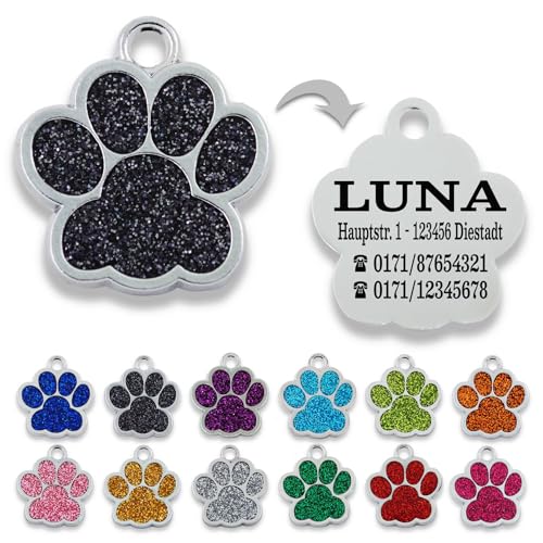 Ibera gifts - Hundemarke mit Gravur und personalisierte Hundemarke in Pfotenform, perfekt für kleine bis mittelgroße Haustiere (Schwarz)