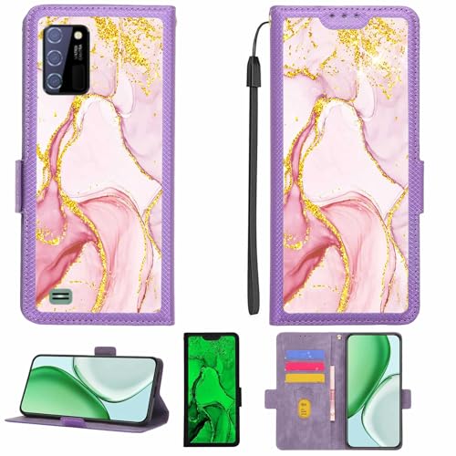 Aroepurt Case Compatible for Oukitel C25 Phone Case Flip Cover [with Tempered Glass Screen Protector][RFID Blocking][Gold Glitter+Luminous] LPT-FDL