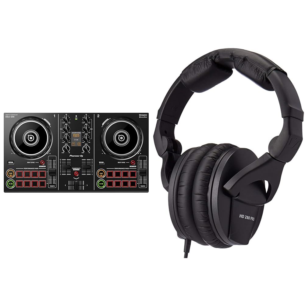 Pioneer DJDDJ-200 Smart DJ Controller, Black & Sennheiser HD 280 PRO Closed-Back Over-Ear DJ & Monitoring Headphones