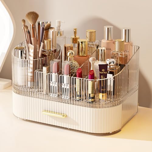 62% Off Makeup Organizer with Rotating Brush Holder & Stackable Drawers