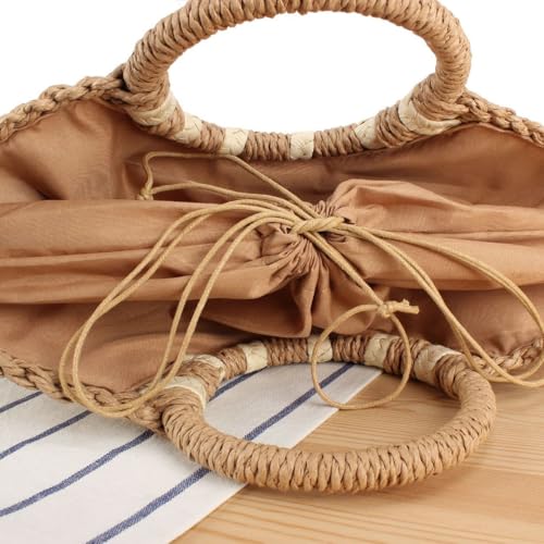 Image of YYW Straw Bags for Women,Hand-woven Straw Large Bag Round Handle Ring Tote Retro Summer Beach Rattan bag