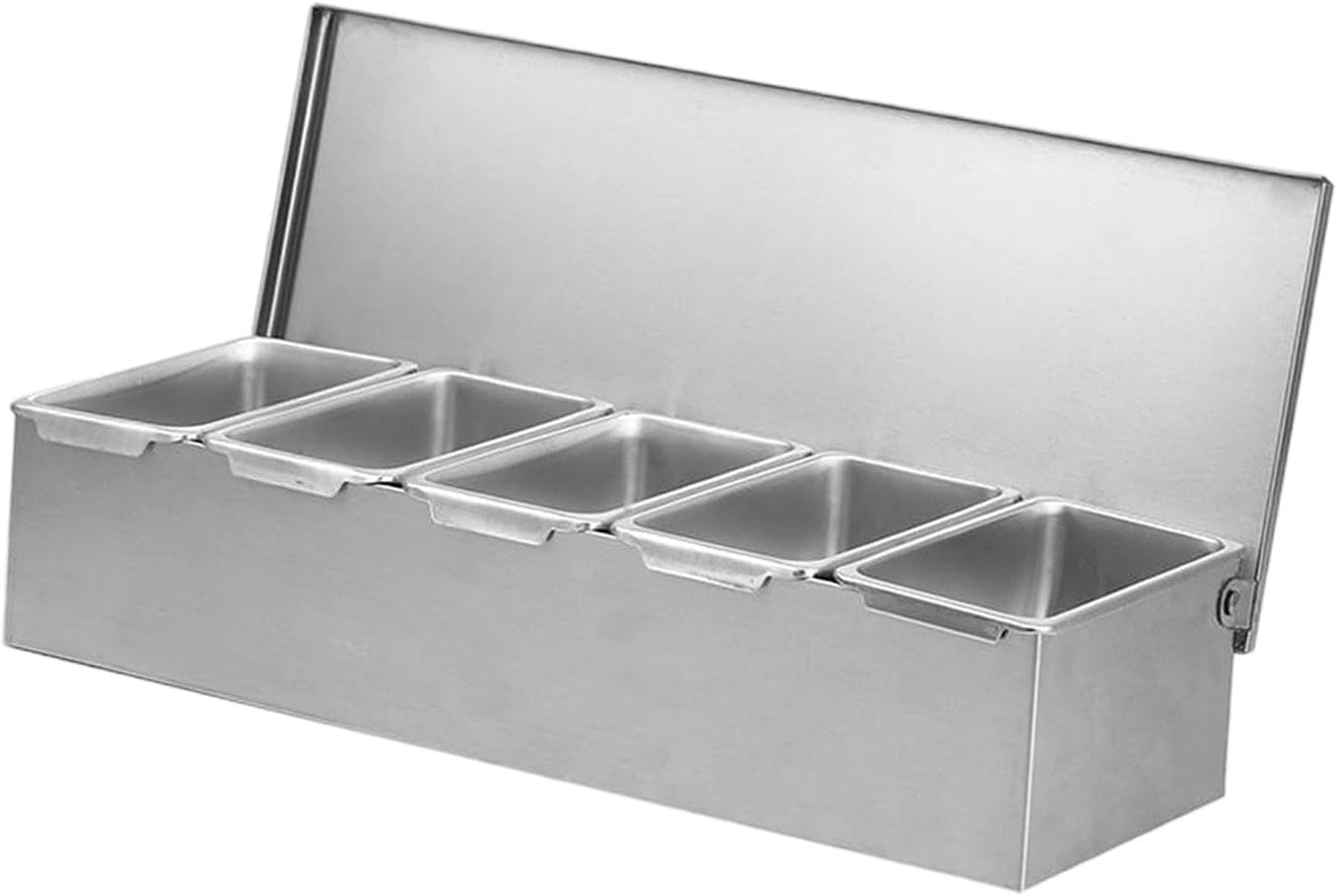 Stainless Steel Spice Container, Storage Container, Dispensing Container with Lid and Modular Inserts, Rustproof and Sturdy for Restaurants, 5 Grids