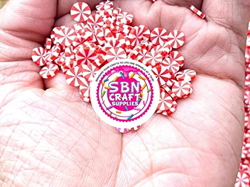 50g Fake Christmas Sprinkles Fake Candy Fake Sprinkles Decoden Deco Toppings Decorations for Fake Cake Dessert Fake Food Fake Dessert Polymer Clay (5mm Red and White Peppermints)