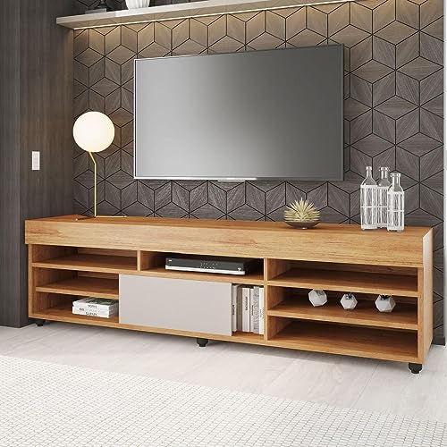 Rack para Sala de Estar para Tv até 55 Polegadas 1 Porta com Pés Cedro Viero Mel/off White