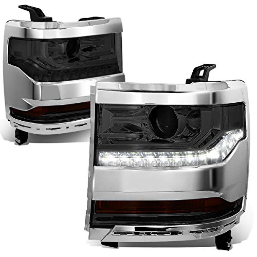 DNA Motoring HL-OH-CSIL16-SM-CL1 Smoke Lens Adjustable HID Projector High/Low Beam Headlights with LED Day Time Running Light Compatible with 16-18 Silverado 1500 Not Fit LED Models