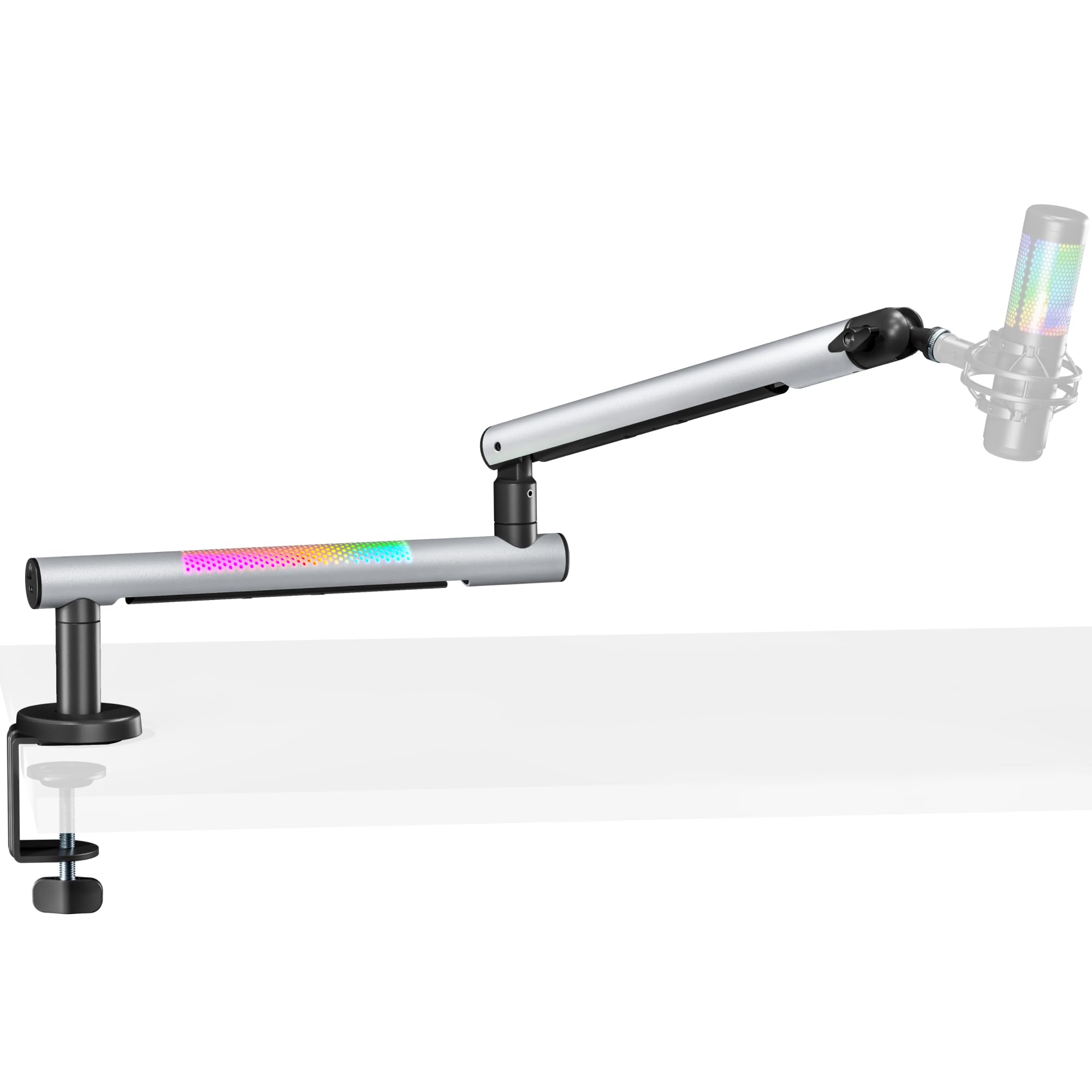 ARES WING Brazo de micrófono para videojuegos con luz RGB | soporte para micrófono con brazo giratorio giratorio de 360°, compatible con adaptador de 3/8" a 5/8", ideal para podcast