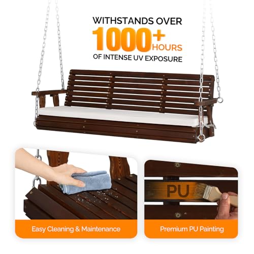 Image of VINGLI 5 FT Heavy Duty Porch Swing with Cushion, 880 LBS Wooden, Rustic
