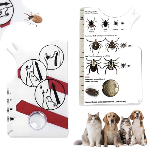 2 Pièces Cartes À Tiques Pour Humains,Pour Retirer Rapidement Et En Douceur Les Tiques De L'animal De Compagnie Ou De L'homme,Avec Loupe,Outil Pour Retirer Les Tiques Pour Humains,Enfants Et Animaux