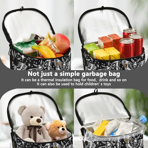 Image of MNSRUU Car Trash Can with Lid, Digital Skull Head Moth Car Trash Bag Hanging Organizers and Storage for Front Back Seat, Leak-Proof Trash Bin