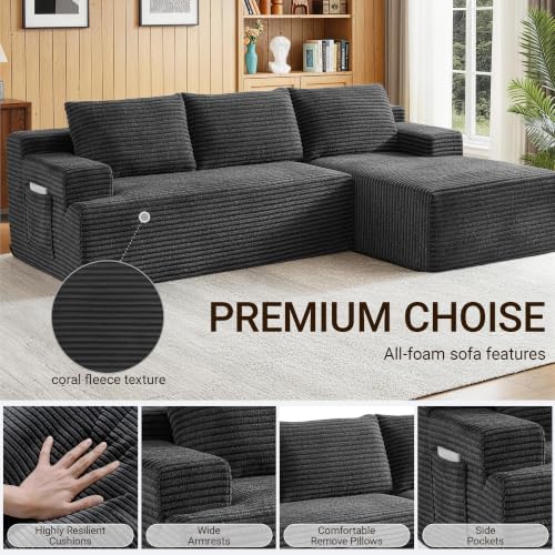 Image of Boneless Couch, Modular Sectional Couches for Living Room, U-Shaped Cloud Couch Sofa with Deep Seat, Fluffy Corduroy Upholstered Corner Sofa