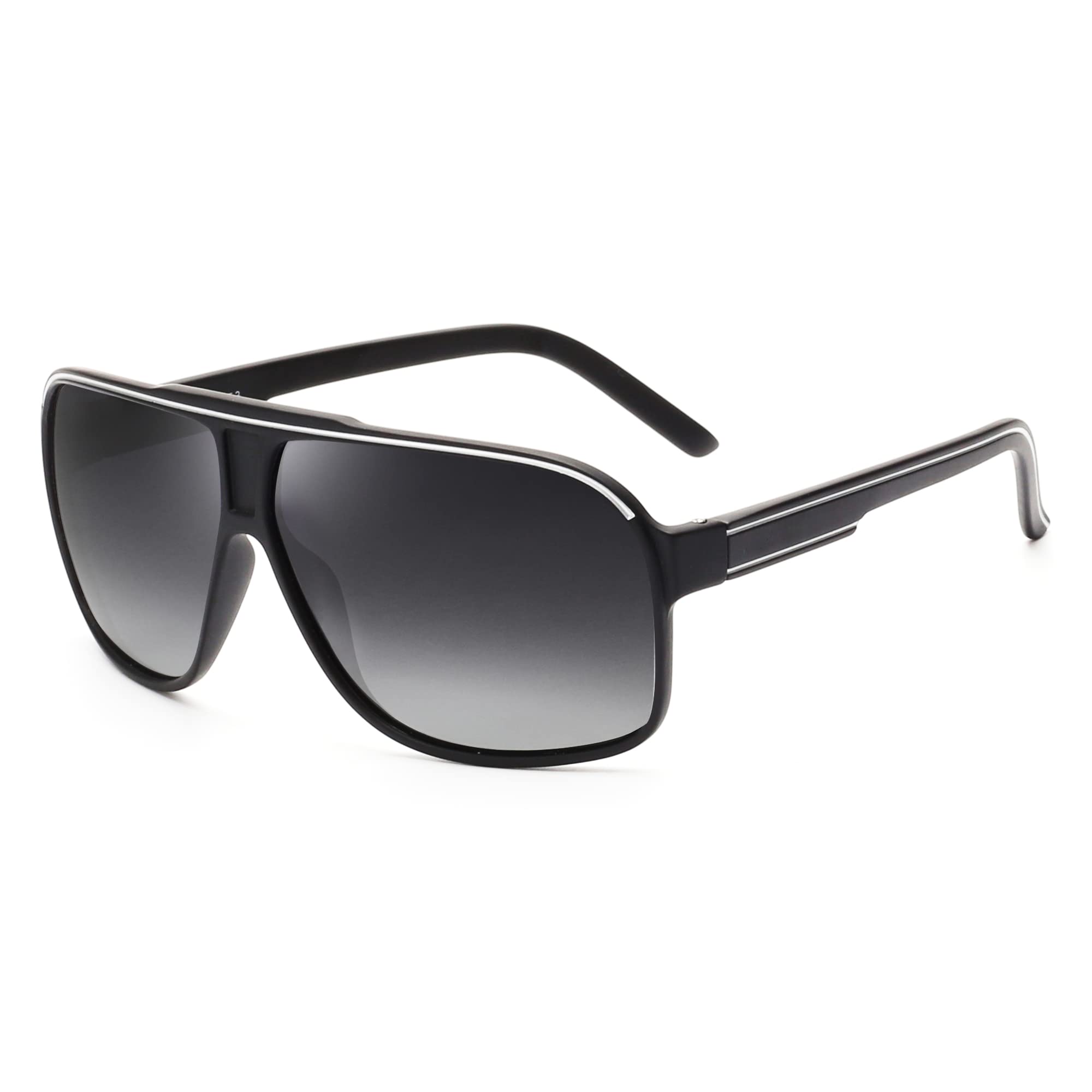 JIM HALO Polarized Wrap Around Sunglasses for Men Women Oversized Sports Shades Flat Top UV400 Black/Grey