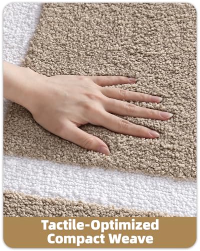 Image of Color&Geometry Mini Bathroom Rugs 16x24, Extra Soft Absorbent Microfiber Bath Rug, Non-Slip Bathroom mat, Washable Plush Bath Mats for Bathroom, Shower, Bathtub, Laundry, Khaki White