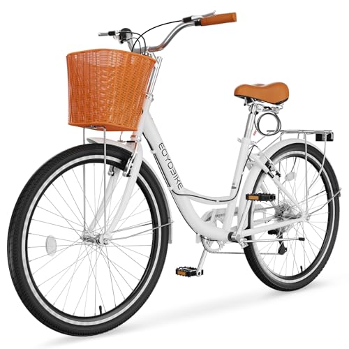 MOPHOTO Women's 7-Speed Step-Through City Bike, 24/26 Inch Beach Cruiser