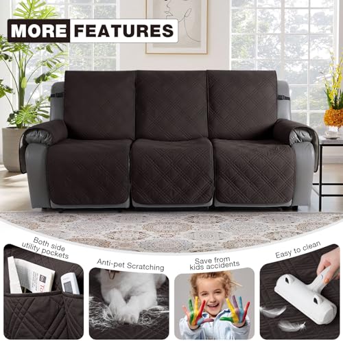 Image of TAOCOCO 100% Waterproof Recliner Sofa Covers 3 Seater, Split Couch Covers for Reclining Couches for Kids Pets, Non Slip Reclining Couch Covers Furniture Protector with Straps(3 Seater, Coffee)