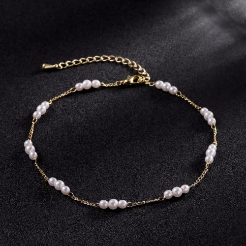 Beriso Gold Ankle Bracelets For Women 14K Gold Plated Summer Beach Cute Pearls Ankle Bracelets For Women Minimalist Anklet For Women Gold Jewelry Gift #TOP3