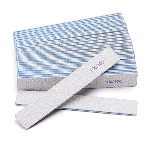 25 Pieces Rectangle Nail Files 100/100 Grit, Reusable Nail Buffers Double Sided Emery Boards...