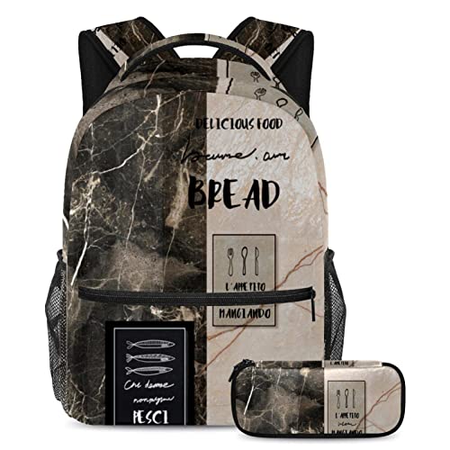 Sac à dos de voyage imprimé marbre avec trousse assortie pour fille et garçon